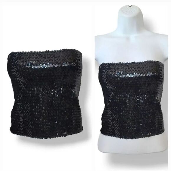Vintage 50s 60s Mac Scott Sweden Black Stretch Sequined Tube Tank Top Size Small - Picture 6 of 11